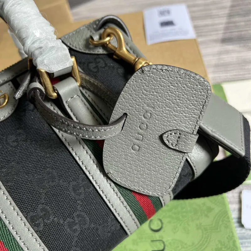 Gucci 715771 Mini plátěná taška s horním uchopem Šedá a černá Originální GG plátno