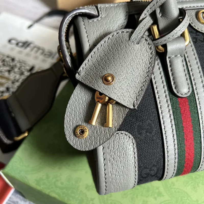 Gucci 715771 Mini plátěná taška s horním uchopem Šedá a černá Originální GG plátno