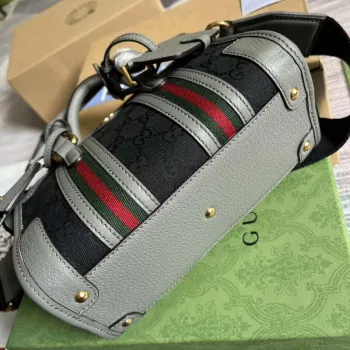 Gucci 715771 Mini plátěná taška s horním uchopem Šedá a černá Originální GG plátno