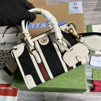 Gucci 715771 Mini plátěná taška s horním uchopem Bílá a černá Originální GG plátno