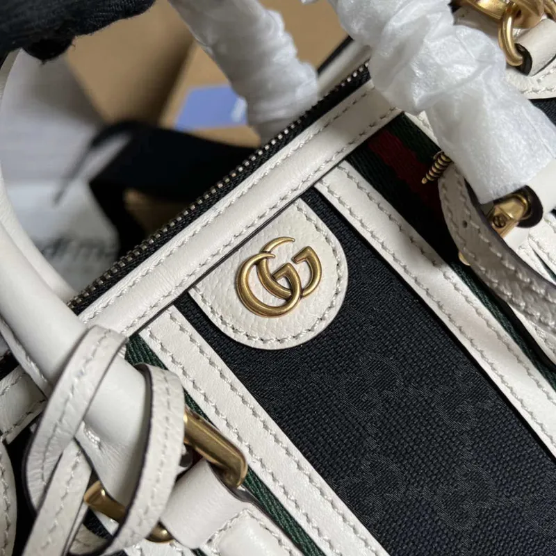 Gucci 715771 Mini plátěná taška s horním uchopem Bílá a černá Originální GG plátno