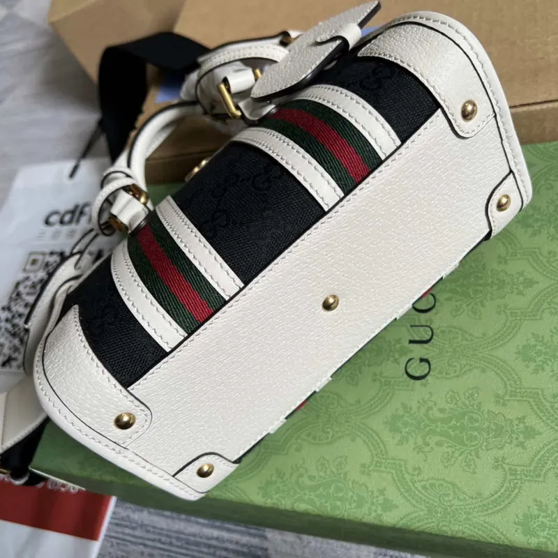 Gucci 715771 Mini plátěná taška s horním uchopem Bílá a černá Originální GG plátno