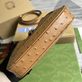 Gucci 637091 Jackie 1961 Mini Kapsa na rameno z pštrosí kůže Hnědá