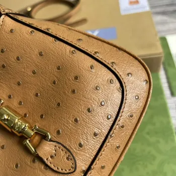 Gucci 637091 Jackie 1961 Mini Kapsa na rameno z pštrosí kůže Hnědá