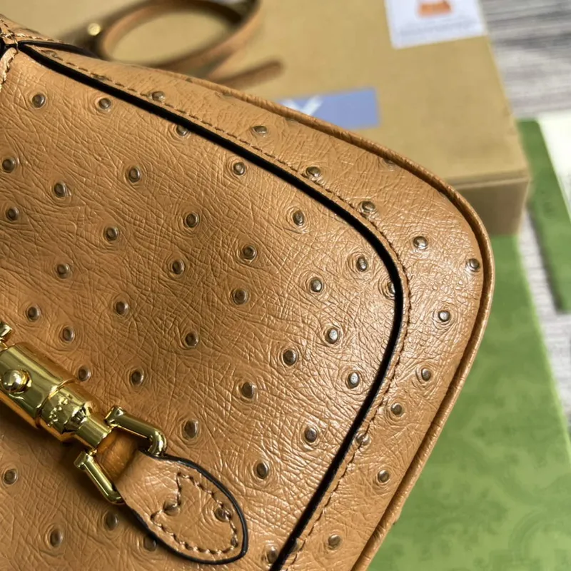 Gucci 637091 Jackie 1961 Mini Kapsa na rameno z pštrosí kůže Hnědá