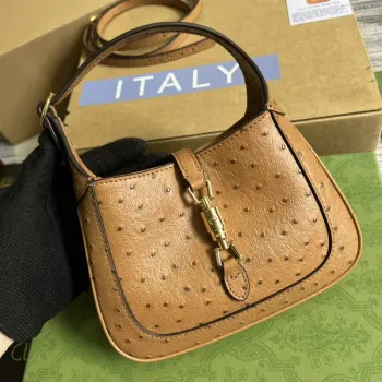 Gucci 637091 Jackie 1961 Mini Kapsa na rameno z pštrosí kůže Hnědá