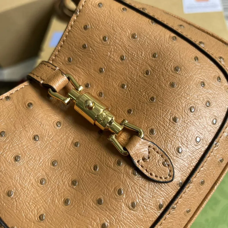 Gucci 637091 Jackie 1961 Mini Kapsa na rameno z pštrosí kůže Hnědá