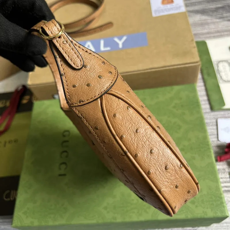 Gucci 637091 Jackie 1961 Mini Kapsa na rameno z pštrosí kůže Hnědá