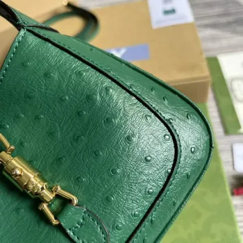 Gucci 637091 Jackie 1961 Mini Kapsa na rameno z pštrosí kůže Zelená