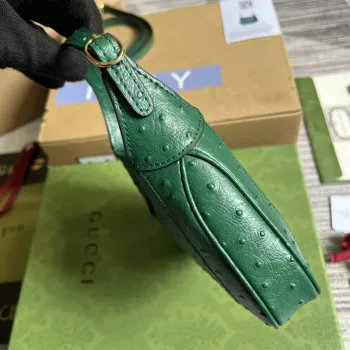 Gucci 637091 Jackie 1961 Mini Kapsa na rameno z pštrosí kůže Zelená