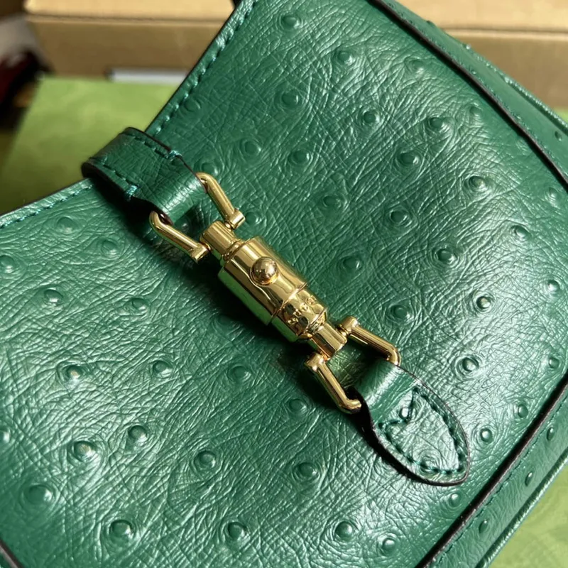 Gucci 637091 Jackie 1961 Mini Kapsa na rameno z pštrosí kůže Zelená