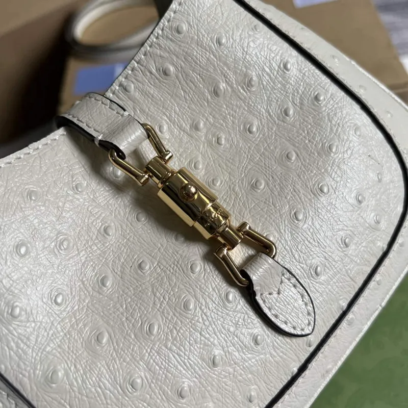 Gucci 637091 Jackie 1961 Mini Kapsička z pštrosí kůže, béžová