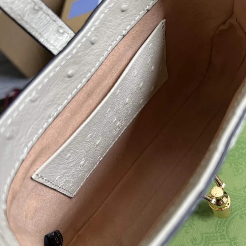 Gucci 637091 Jackie 1961 Mini Kapsička z pštrosí kůže, béžová