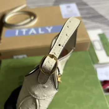 Gucci 637091 Jackie 1961 Mini Kapsička z pštrosí kůže, béžová