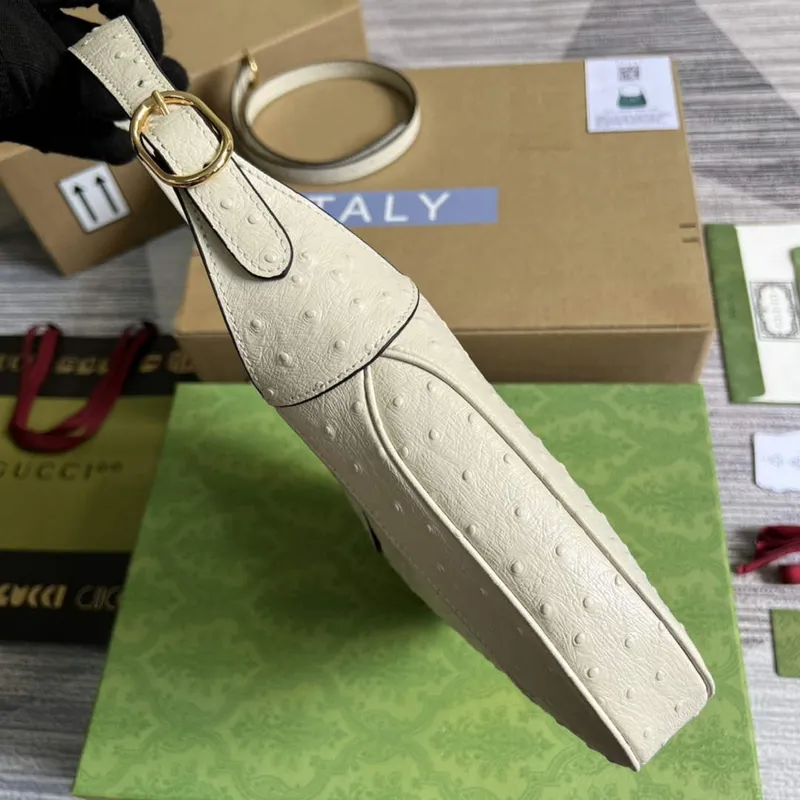 Gucci 636709 Jackie 1961 Malá taška z pštrosí kůže Béžová