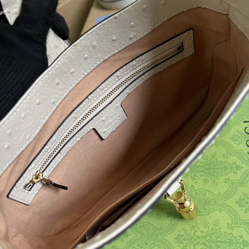 Gucci 636709 Jackie 1961 Malá taška z pštrosí kůže Béžová