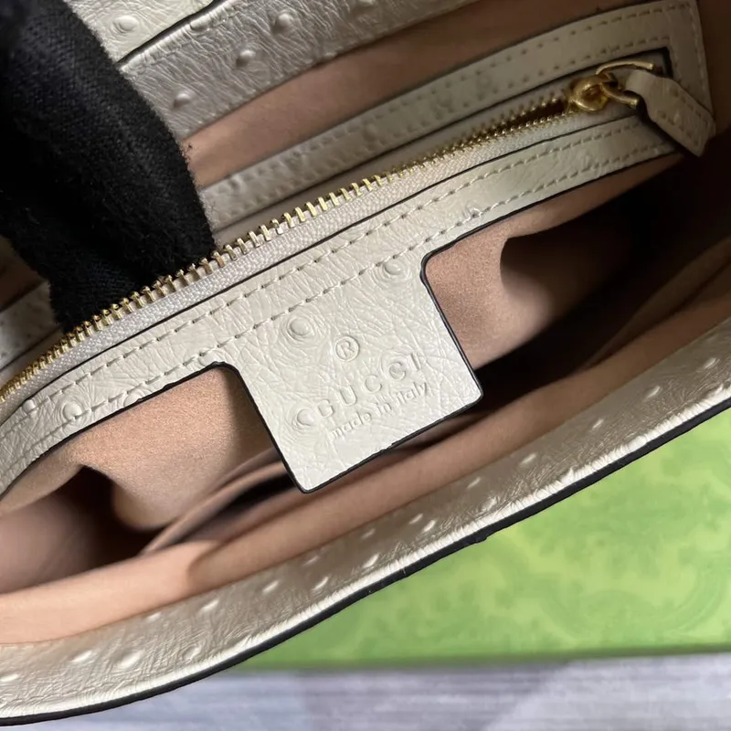 Gucci 636709 Jackie 1961 Malá taška z pštrosí kůže Béžová