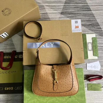 Gucci 636709 Jackie 1961 Malá taška z pštrosí kůže Hnědá