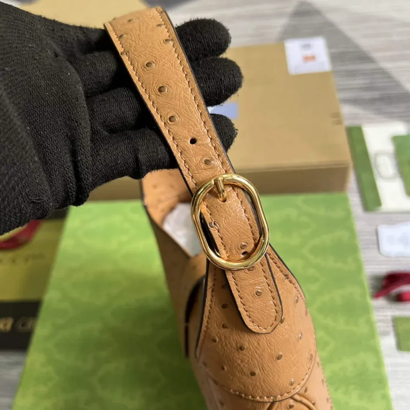 Gucci 636709 Jackie 1961 Malá taška z pštrosí kůže Hnědá