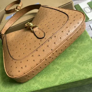 Gucci 636709 Jackie 1961 Malá taška z pštrosí kůže Hnědá