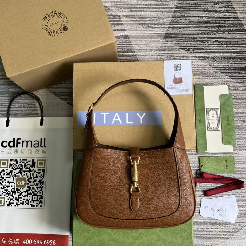 Gucci 636709 Jackie 1961 Malá taška z přírodní kůže Hnědá