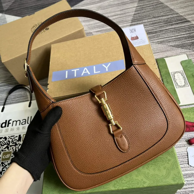 Gucci 636709 Jackie 1961 Malá taška z přírodní kůže Hnědá