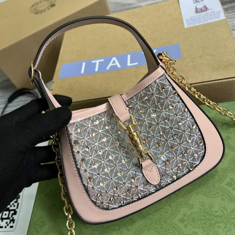 Gucci 677027 Jackie 1961 Mini Crystal taška Růžová
