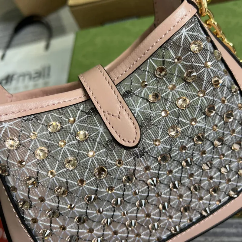 Gucci 677027 Jackie 1961 Mini Crystal taška Růžová