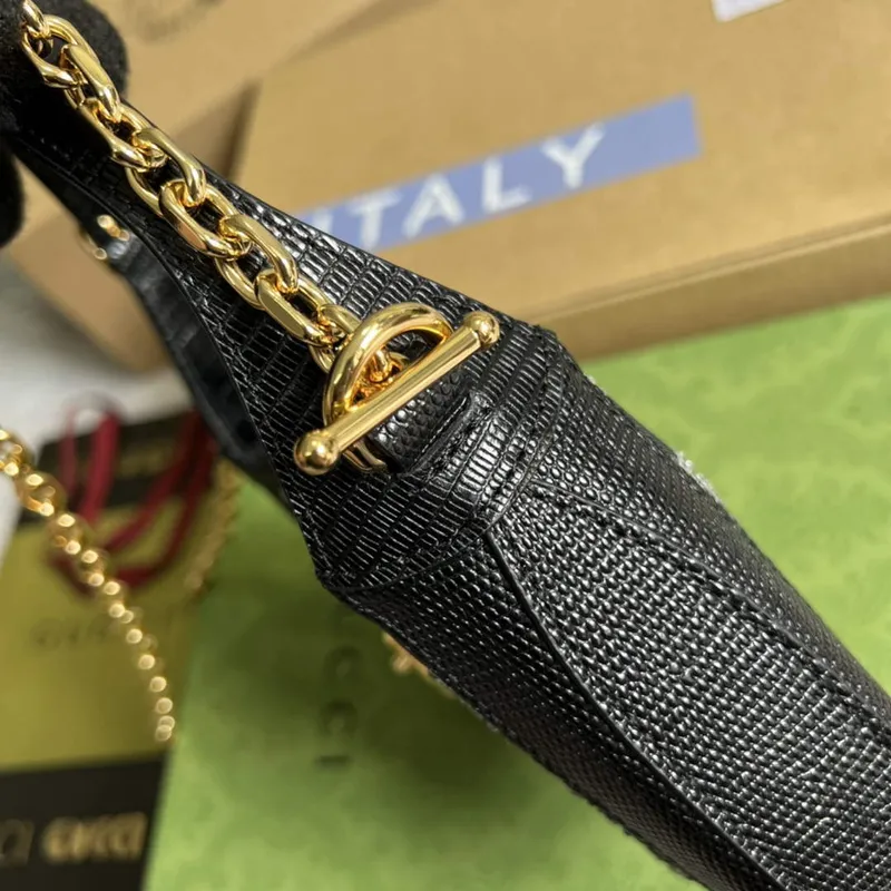 Gucci 677027 Jackie 1961 Mini Crystal GG ještěrka taška Černá