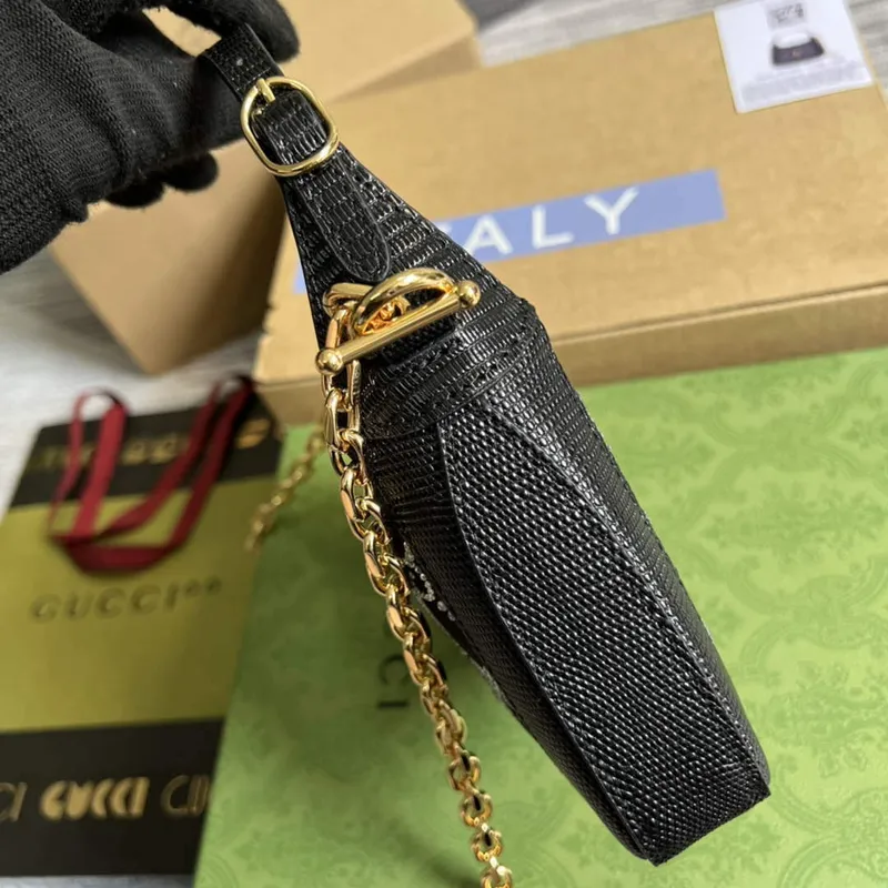 Gucci 677027 Jackie 1961 Mini Crystal GG ještěrka taška Černá