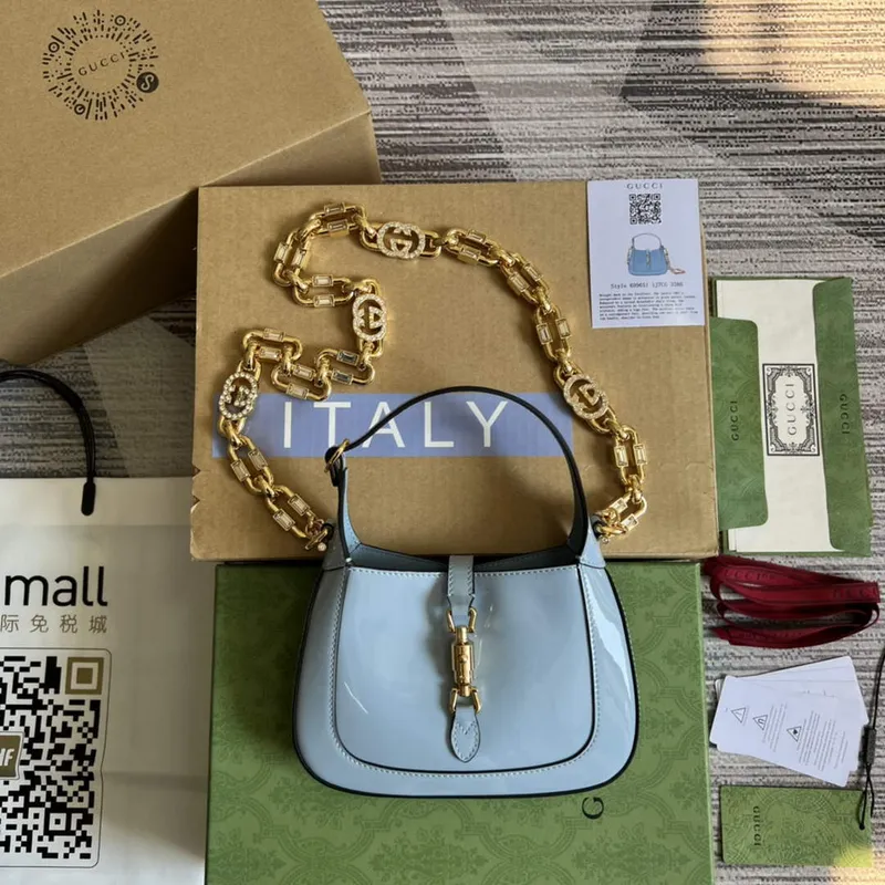 Gucci 699651 Jackie 1961 Mini Ramenní Taška Světle modrá