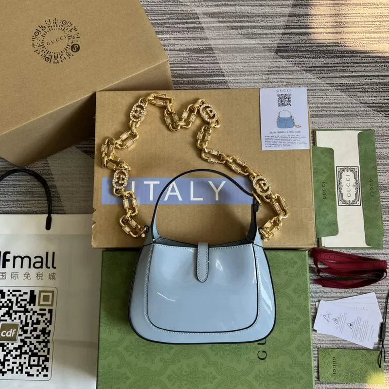 Gucci 699651 Jackie 1961 Mini Ramenní Taška Světle modrá