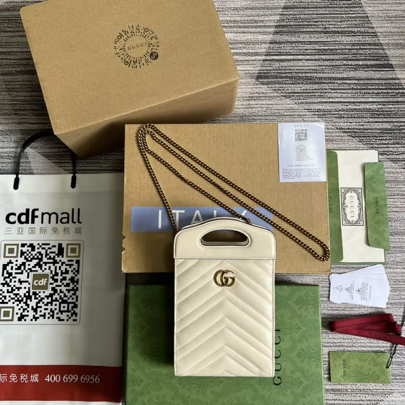 Gucci 699756 GG Marmont mini kabelka s horním uchem Bílá