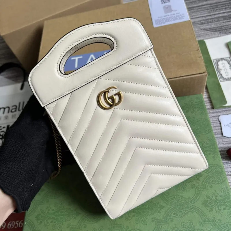 Gucci 699756 GG Marmont mini kabelka s horním uchem Bílá
