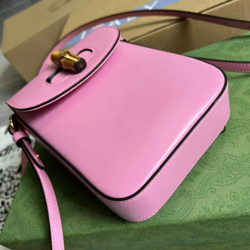 Gucci 702106 Mini kabelka z bambusu Růžová