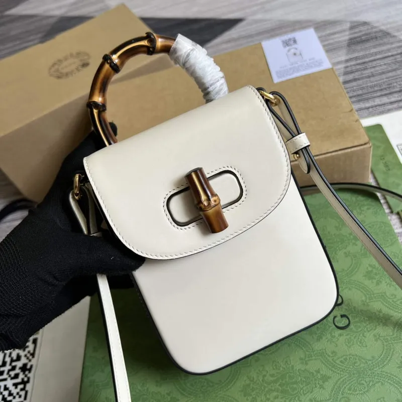 Gucci 702106 Mini kabelka z bambusu bílá