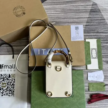 Gucci 702106 Mini kabelka z bambusu bílá