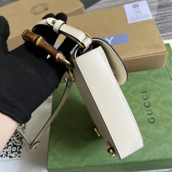 Gucci 702106 Mini kabelka z bambusu bílá