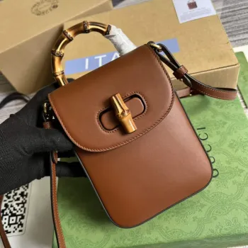 Gucci 702106 Mini kabelka z bambusu Hnědá