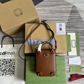 Gucci 702106 Mini kabelka z bambusu Hnědá