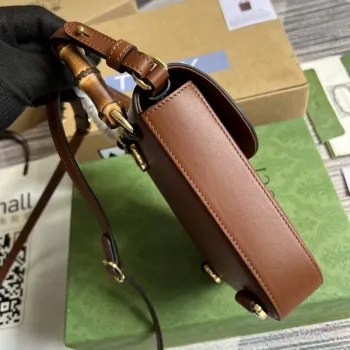Gucci 702106 Mini kabelka z bambusu Hnědá