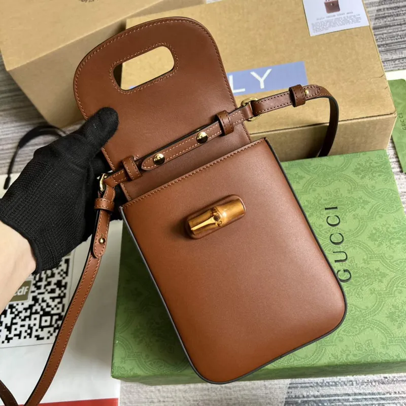 Gucci 702106 Mini kabelka z bambusu Hnědá