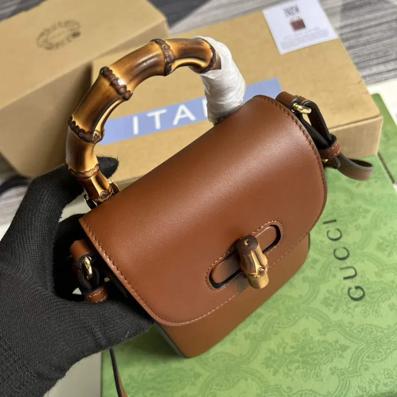 Gucci 702106 Mini kabelka z bambusu Hnědá