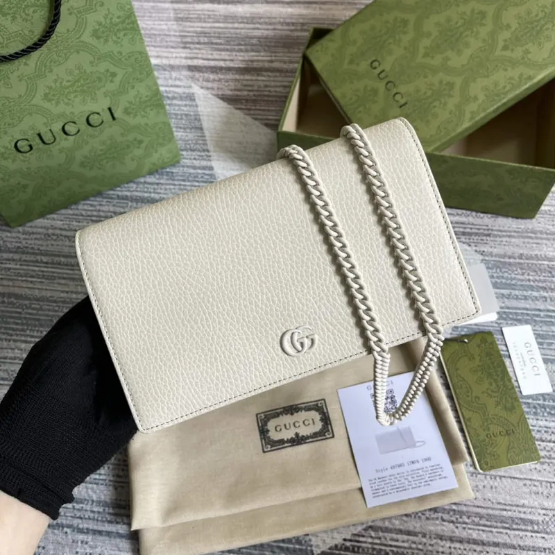 Gucci 497985 GG Marmont Kožená Mini Řetízková Taška Bílá
