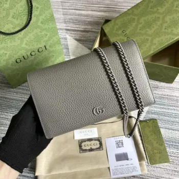 Gucci 497985 GG Marmont Kožená Mini Řetízková Taška Tmavě šedá