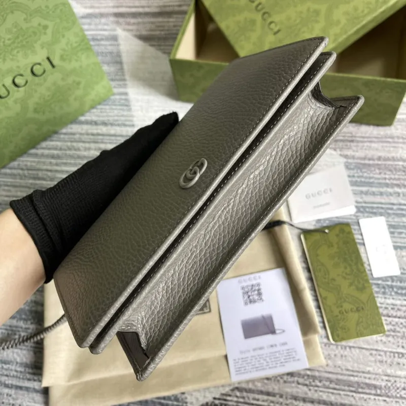 Gucci 497985 GG Marmont Kožená Mini Řetízková Taška Tmavě šedá