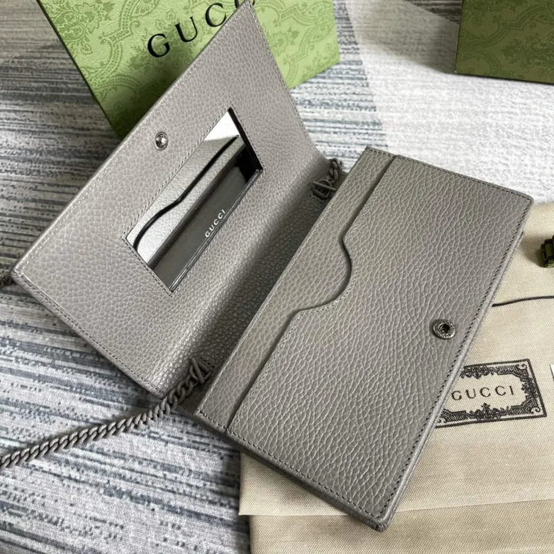 Gucci 497985 GG Marmont Kožená Mini Řetízková Taška Tmavě šedá