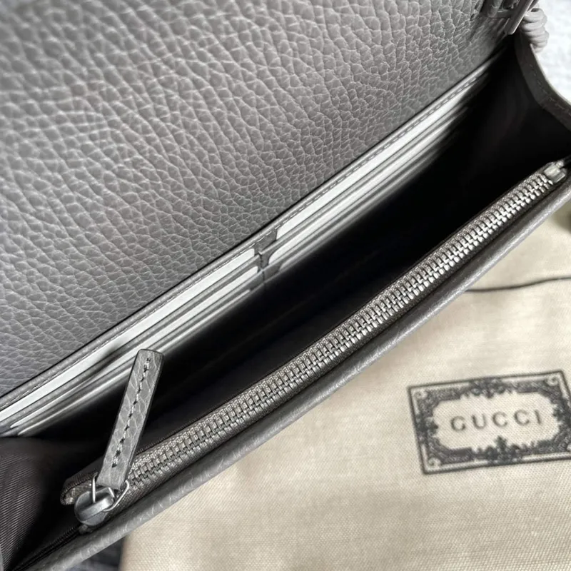 Gucci 497985 GG Marmont Kožená Mini Řetízková Taška Tmavě šedá