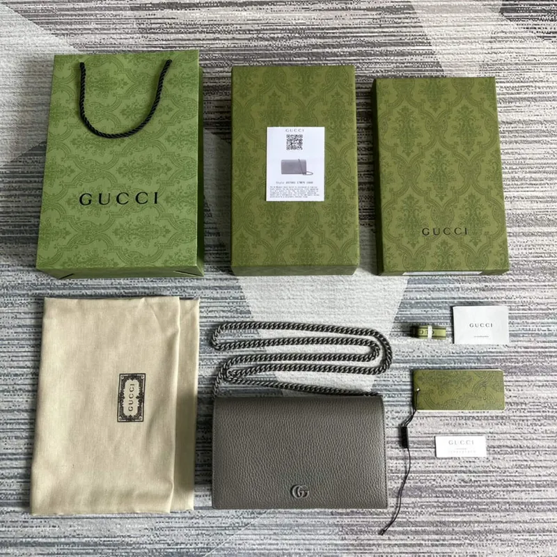 Gucci 497985 GG Marmont Kožená Mini Řetízková Taška Tmavě šedá