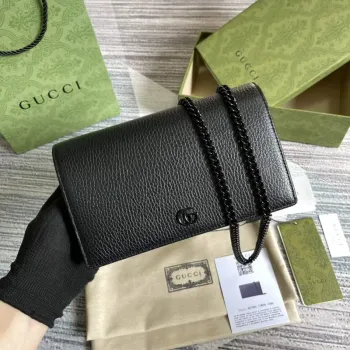 Gucci 497985 GG Marmont Kožená Mini Řetízková Taška Černá
